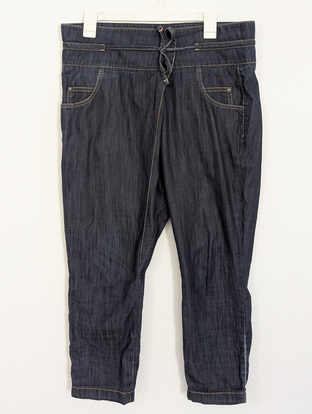 Pinko Vintage Honda Crop Capri Pants Tie Waist Belted Mid Rise Dark Denim 29